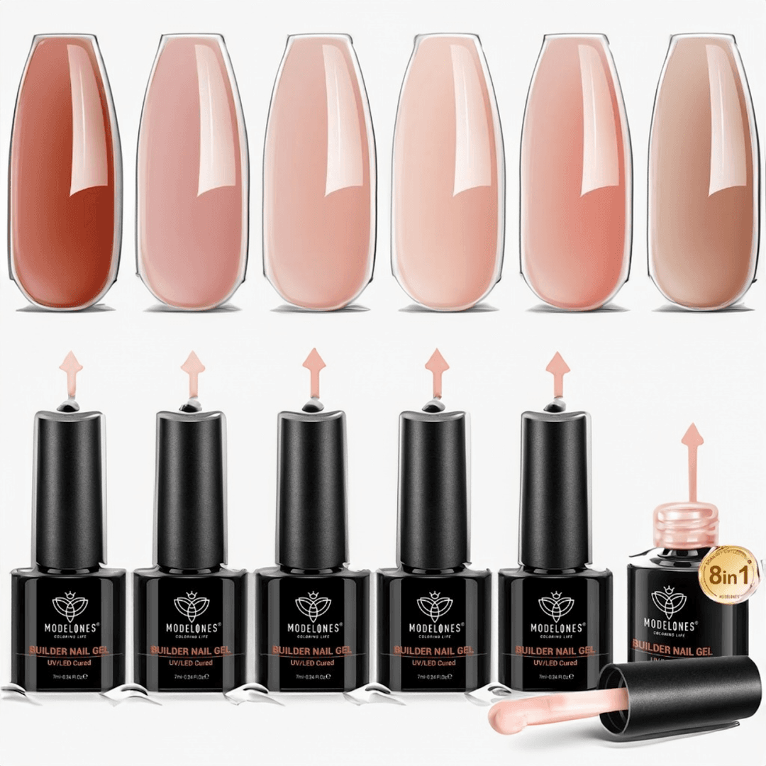 Reddish Nude Nail Gel for Versatile Looks. Set of 6 Shades, 8-in-1 Versatility, & Long-Lasting Builder Gel for 14-Day Chip-Free Manicures!